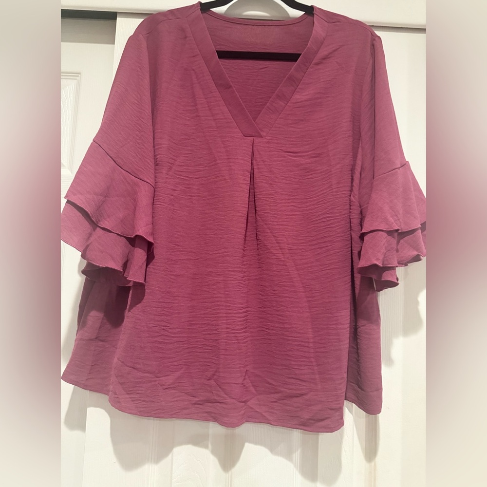 SHEIN Curve Mauve Ruffle Sleeve Blouse- Size 2XL